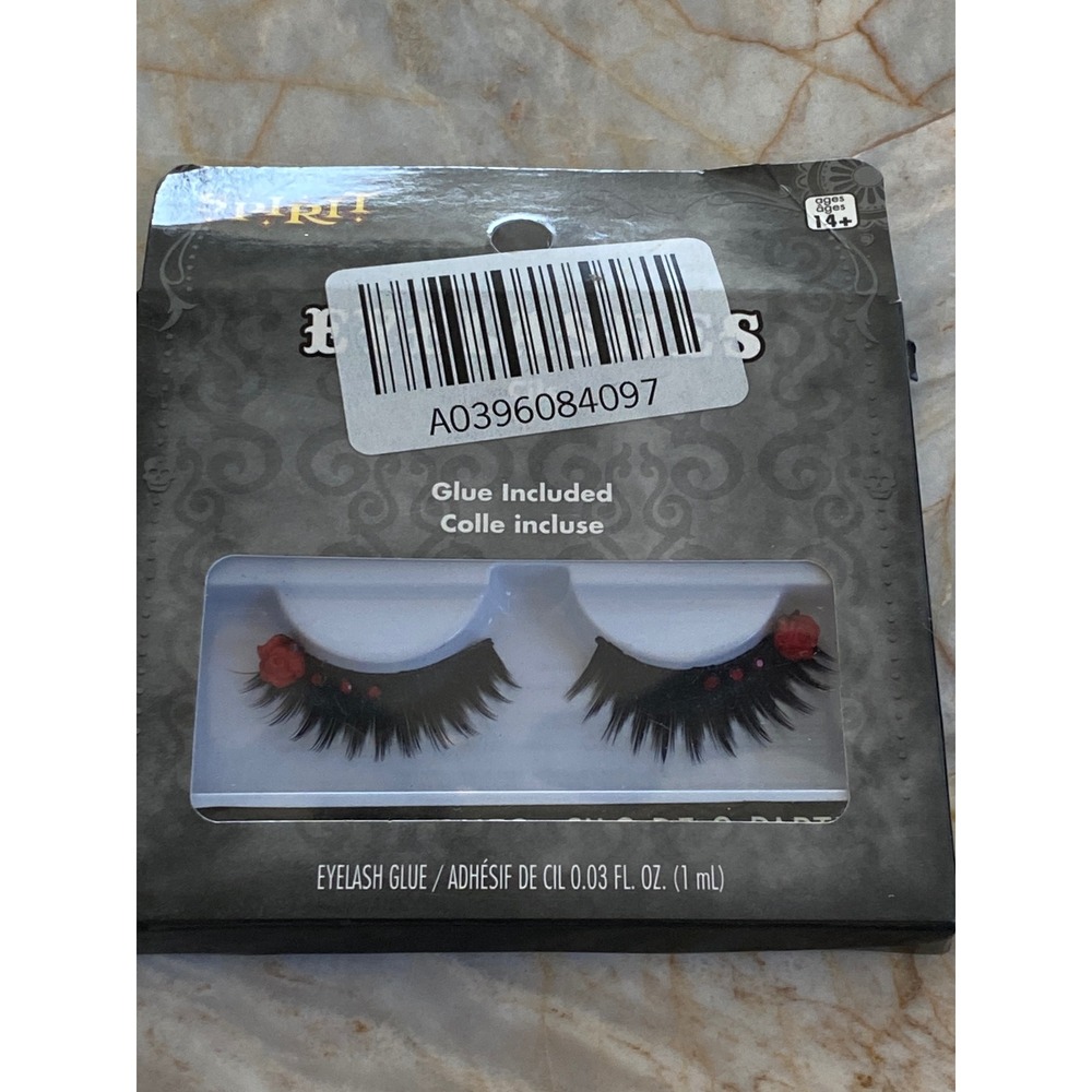 Spirit Halloween Black False Eyelashes Red Rose Rhinestones Glue 22129BLD01 NEW